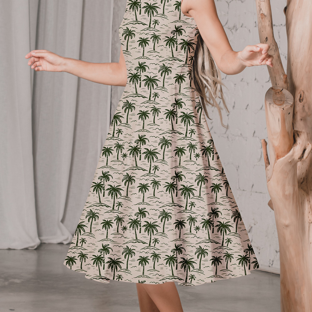 Vintage Hand Drawn Liberty Floral fabric with Palm Tree  On a Light Background - Custom Print Fabrics