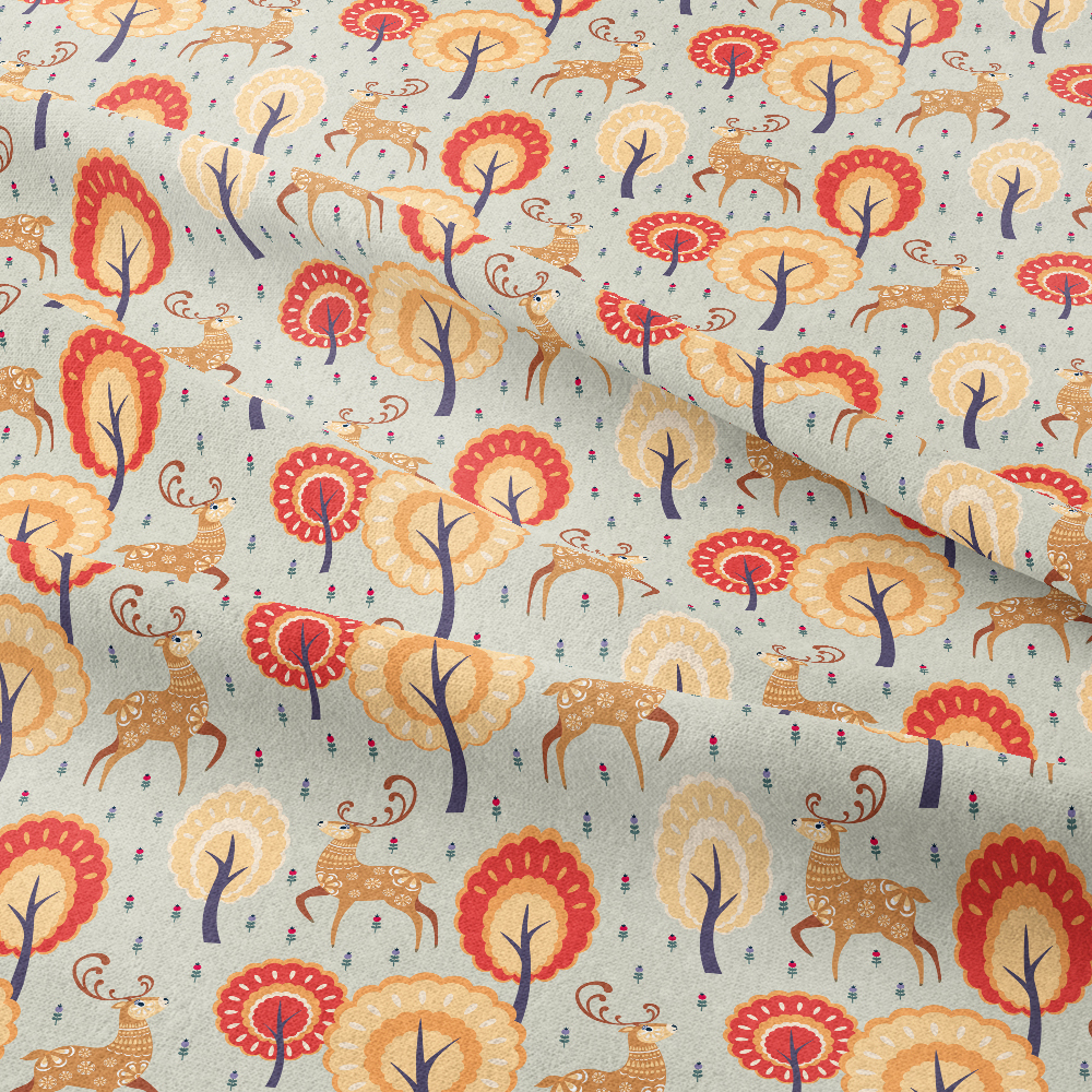Decorative Folk Style Deer Seamless Pattern | Custom Print Fabrics