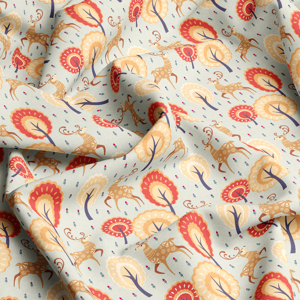 Decorative Folk Style Deer Seamless Pattern | Custom Print Fabrics