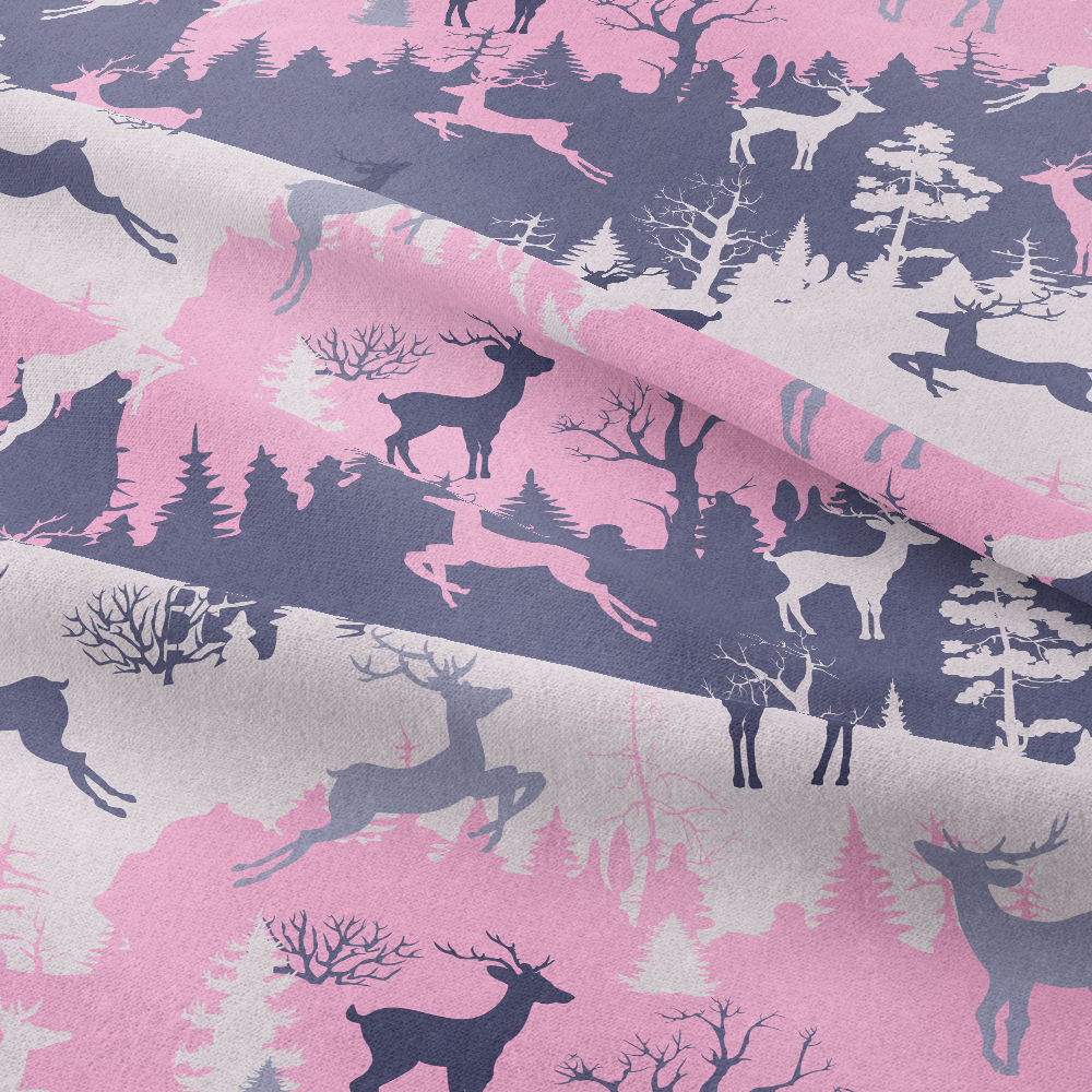 Winter with Deer Silhouettes - Forest and Trees Pattern | Custom Print Fabrics