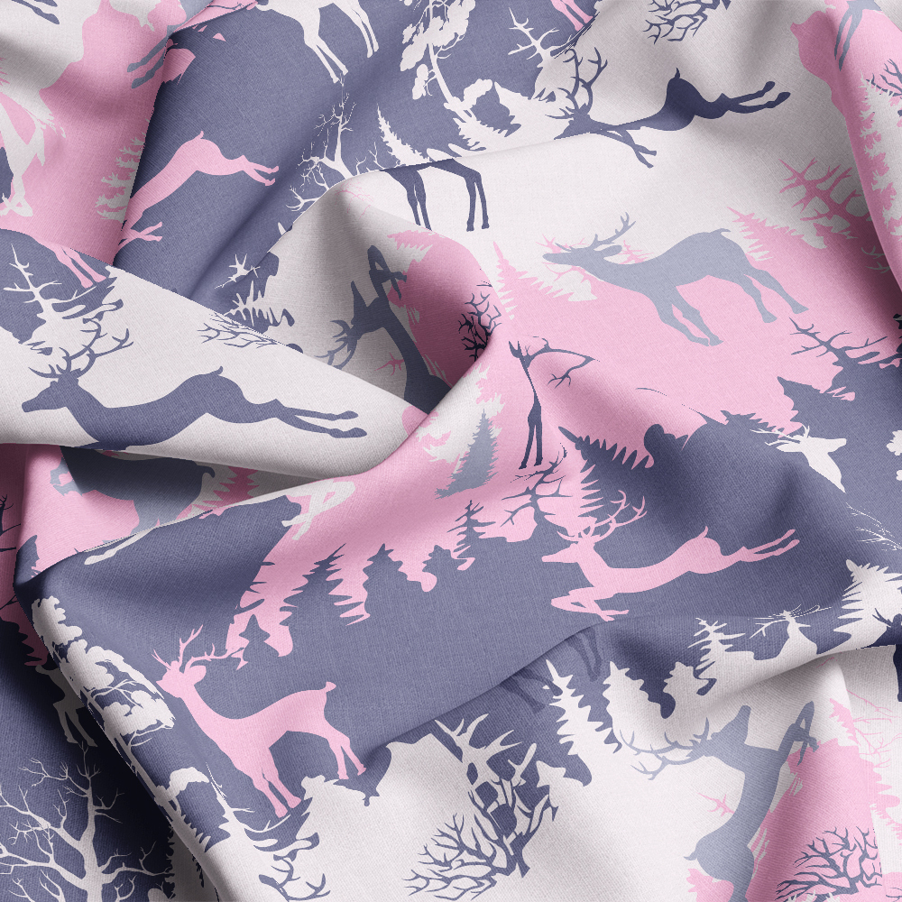 Winter with Deer Silhouettes - Forest and Trees Pattern | Custom Print Fabrics