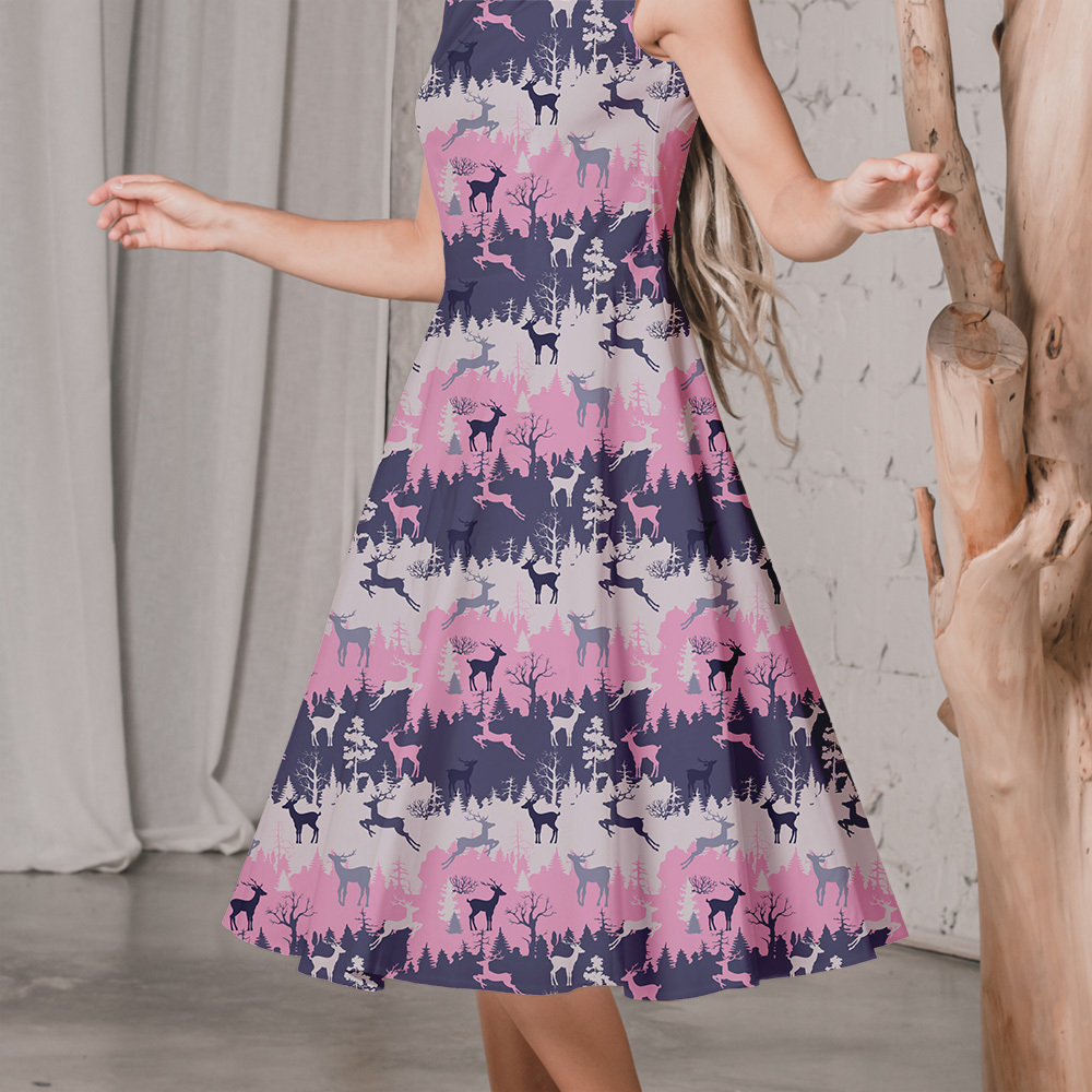 Winter with Deer Silhouettes - Forest and Trees Pattern | Custom Print Fabrics