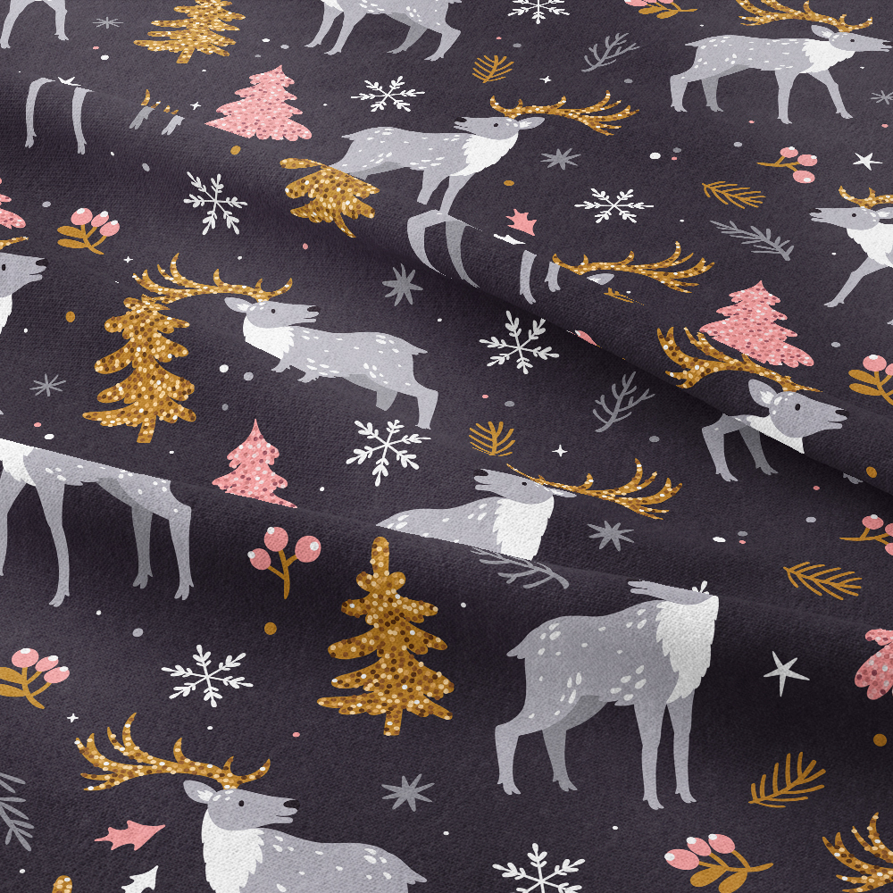 Reindeer - Fir Trees - and Snowflakes | Custom Print Fabrics | Winter Holiday Designs