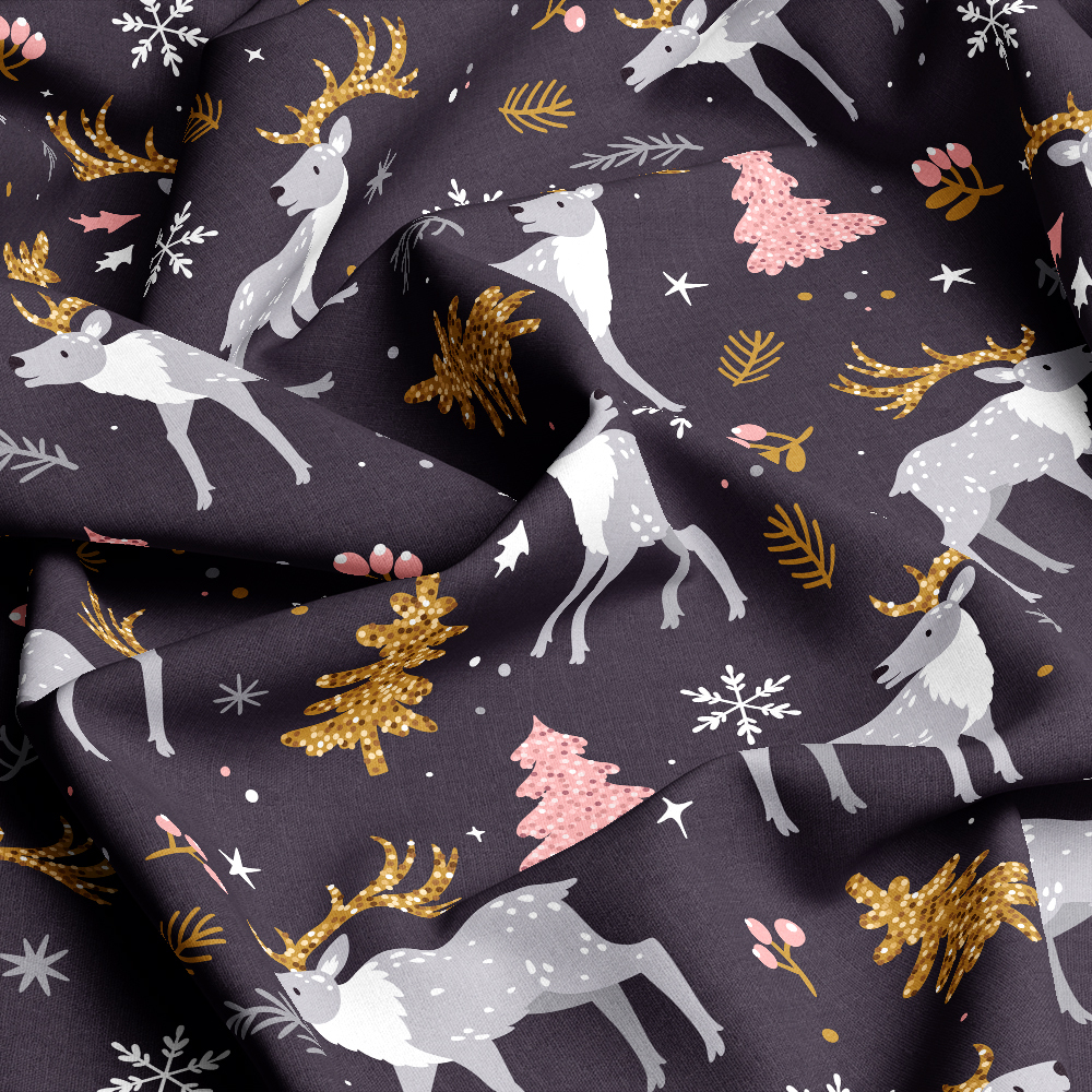 Reindeer - Fir Trees - and Snowflakes | Custom Print Fabrics | Winter Holiday Designs