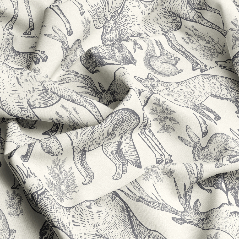 Forest Wild Animals Seamless Pattern Deer Wolf Fox Boar Squirrel Hare Elk And Flower - Custom Print Fabrics