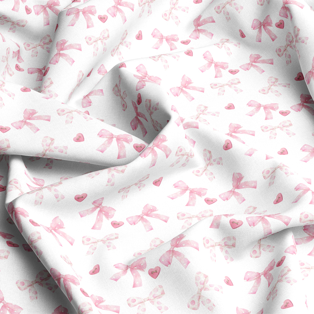 Seamless Pattern Cute Watercolor Light Red Bow And Heart - Custom Print Fabrics