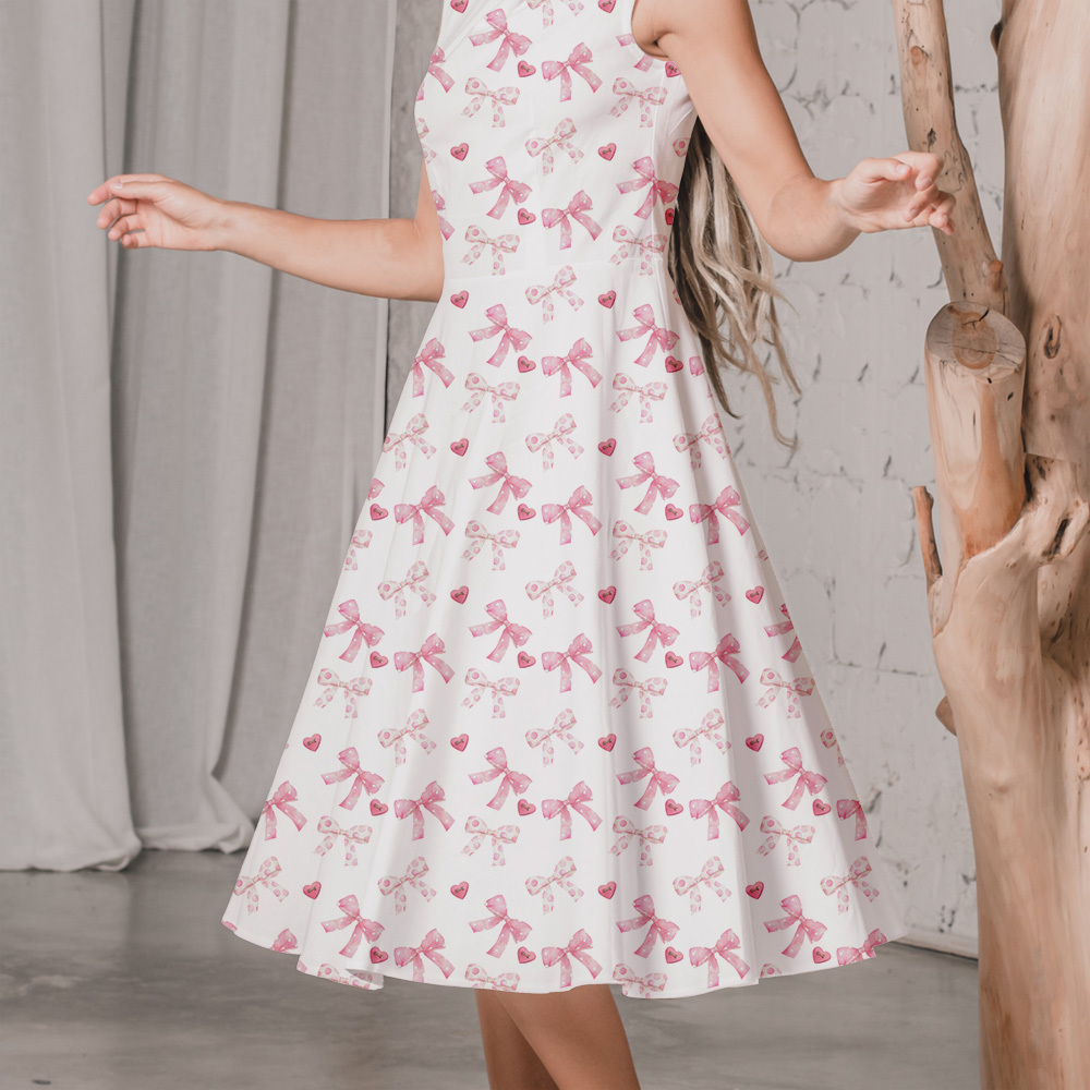 Seamless Pattern Cute Watercolor Light Red Bow And Heart - Custom Print Fabrics