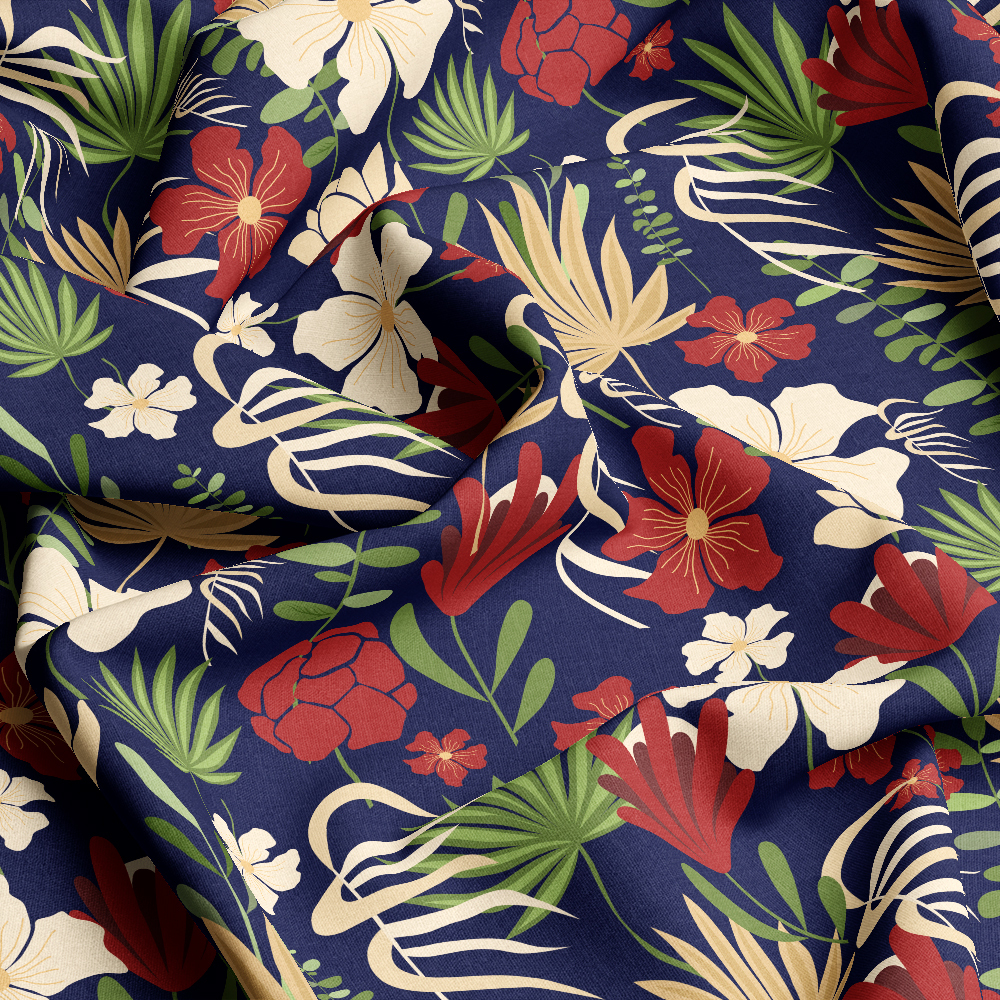 Beautiful Vintage Liberty Floral Fabric with Modern Botanical Floral Abstract on Navy Blue Background – Custom Print Fabrics