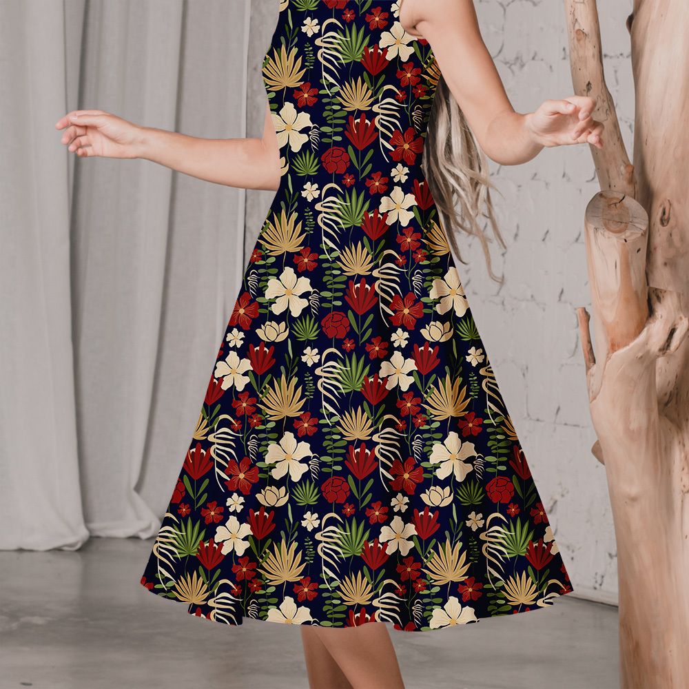 Beautiful Vintage Liberty Floral Fabric with Modern Botanical Floral Abstract on Navy Blue Background – Custom Print Fabrics