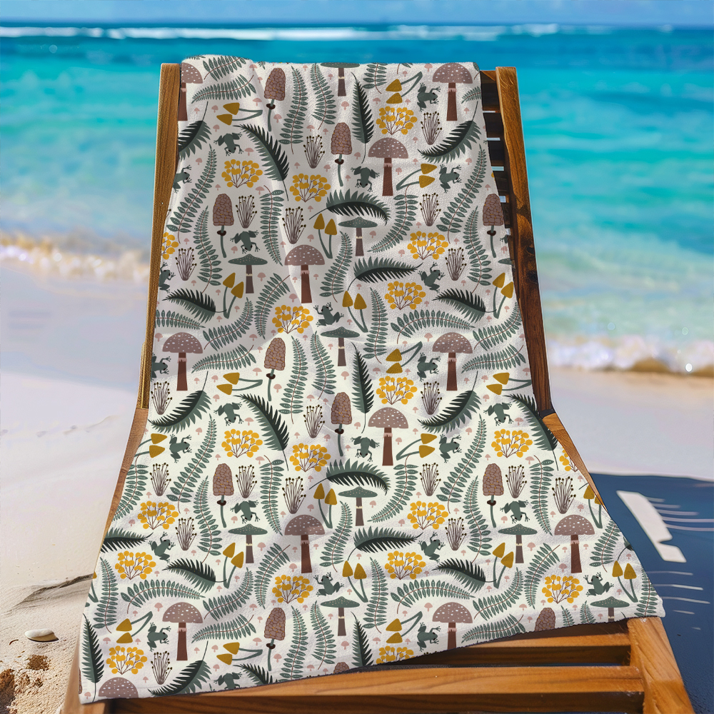 Beach Towel – Forest Frog & Mushroom Woodland Print