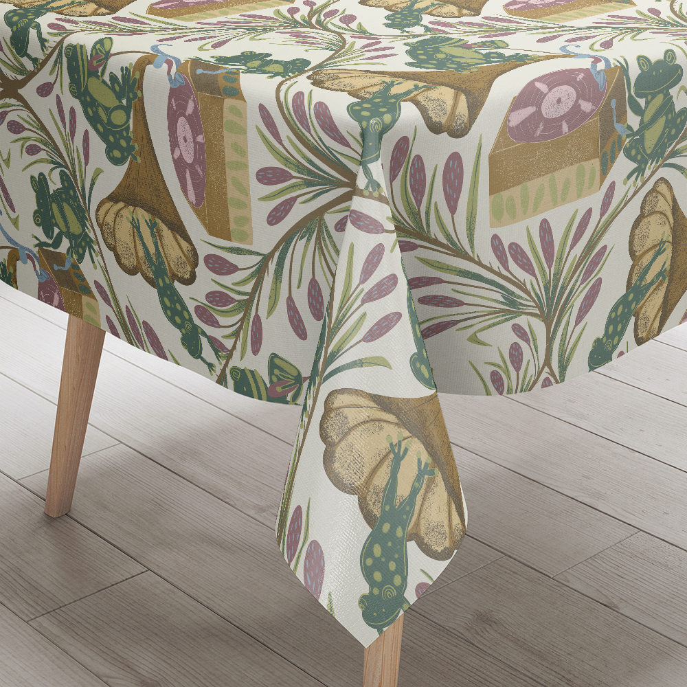 Tablecloth – Whimsical Musical Frog Band Cattail Meadow