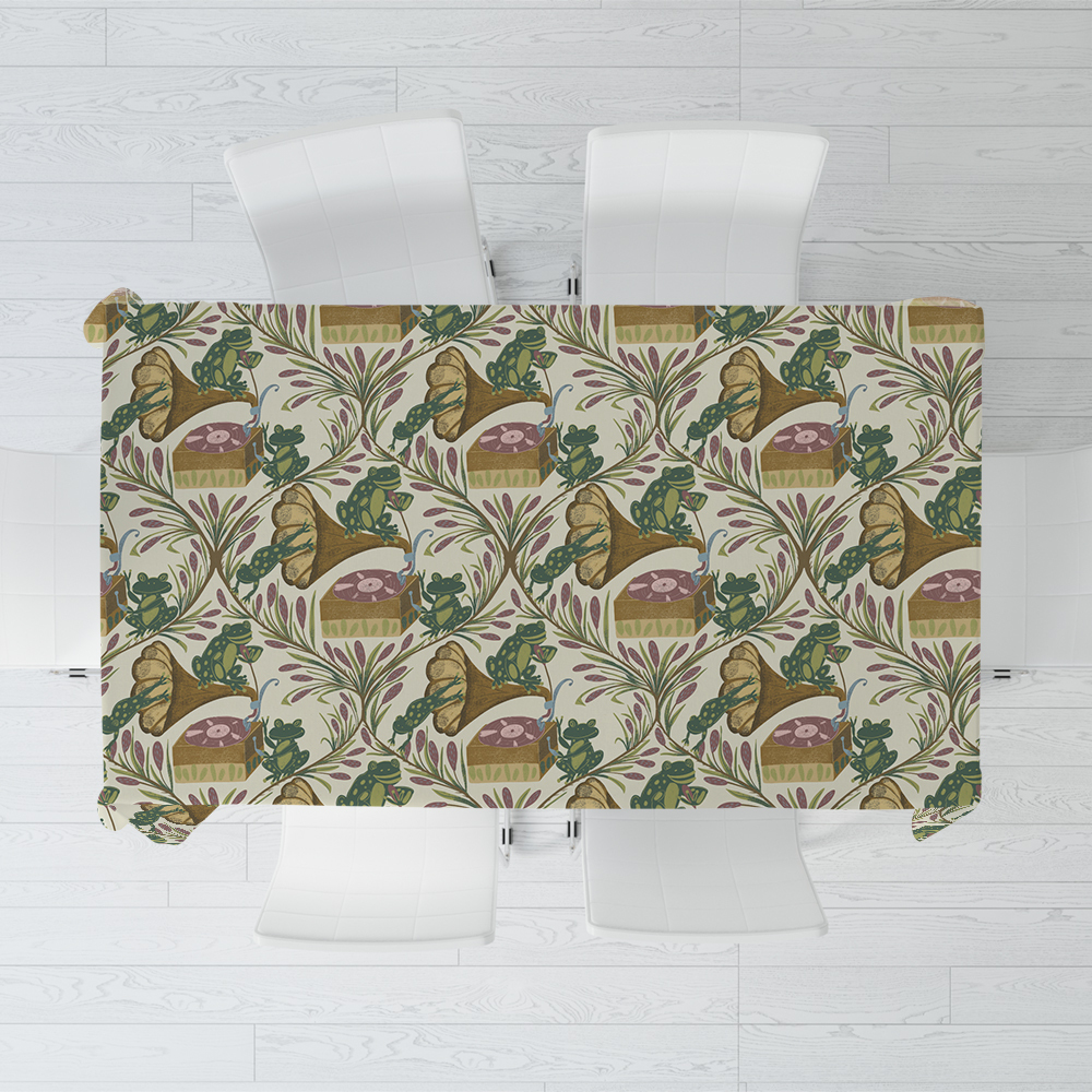 Tablecloth – Whimsical Musical Frog Band Cattail Meadow