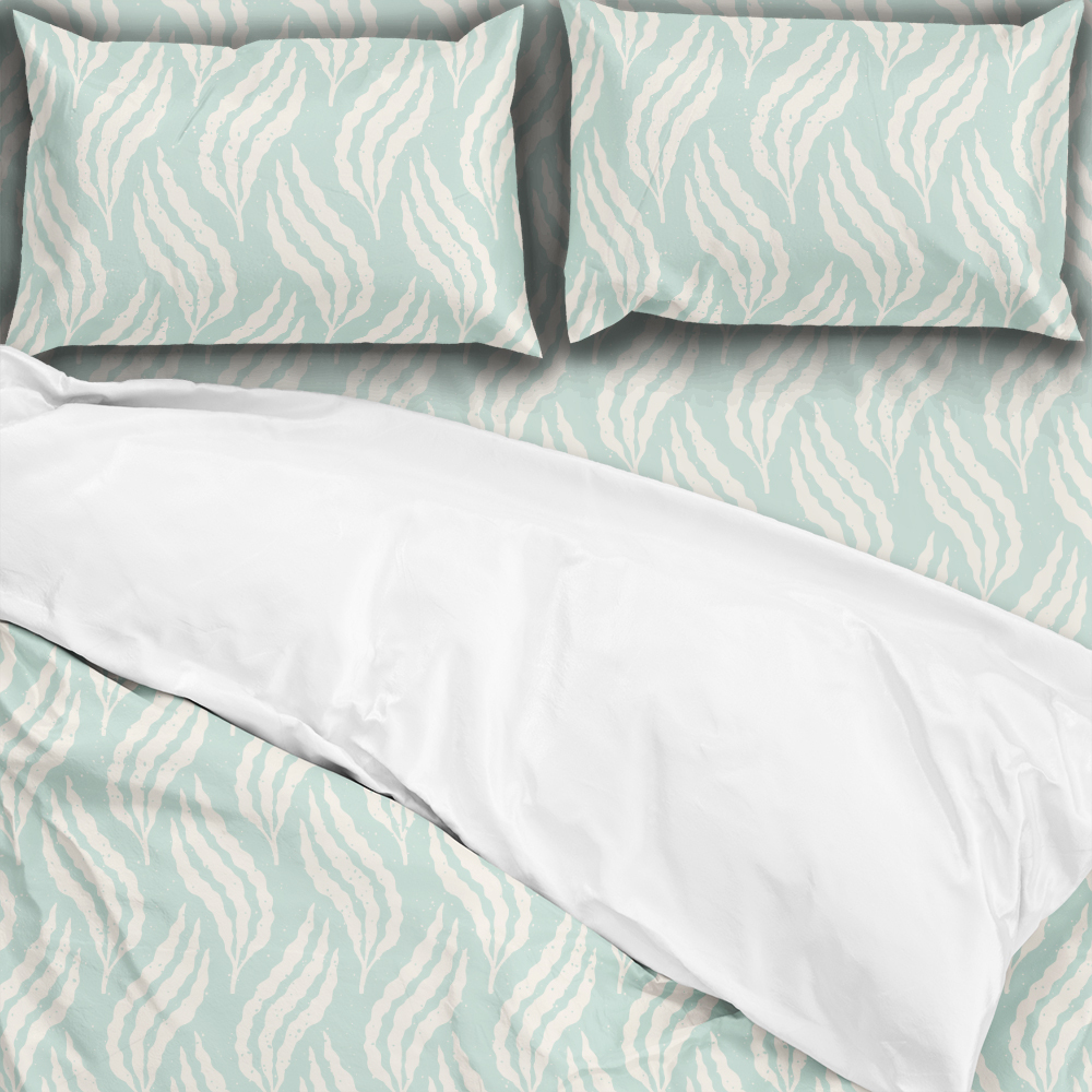Bedding Set – Pastel Blue Underwater Seaweed Ocean Pattern