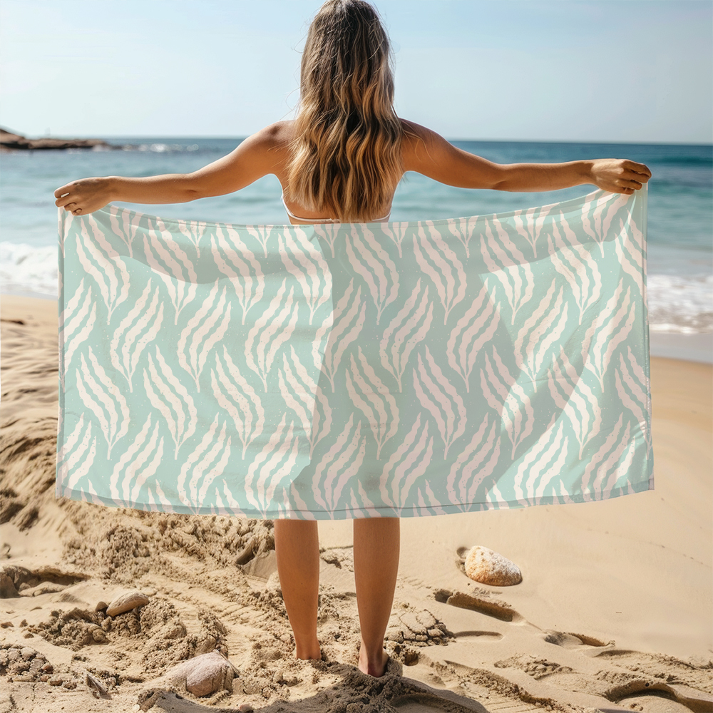 Beach Towel – Pastel Blue Underwater Seaweed Ocean Pattern