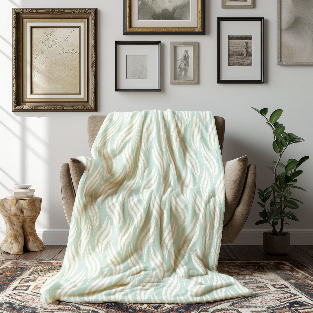 Throw Blanket – Pastel Blue Underwater Seaweed Ocean Pattern