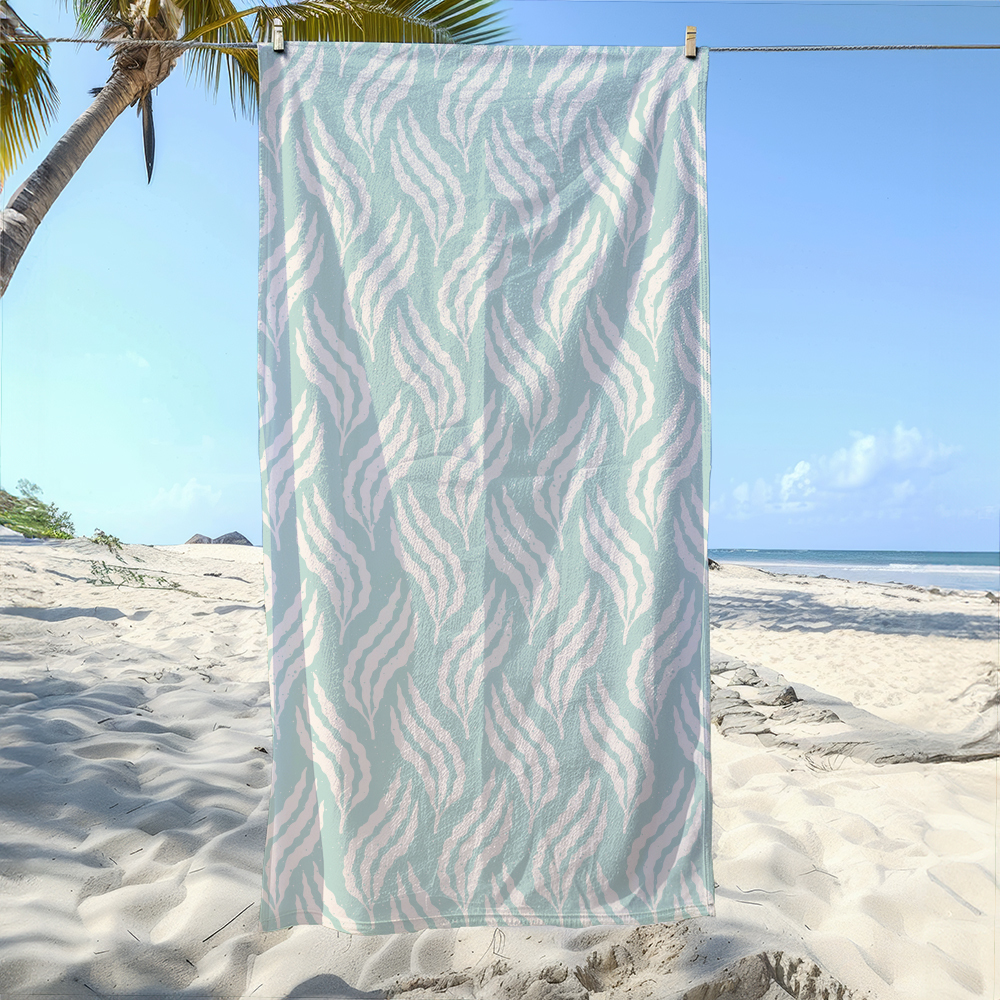 Beach Towel – Pastel Blue Underwater Seaweed Ocean Pattern