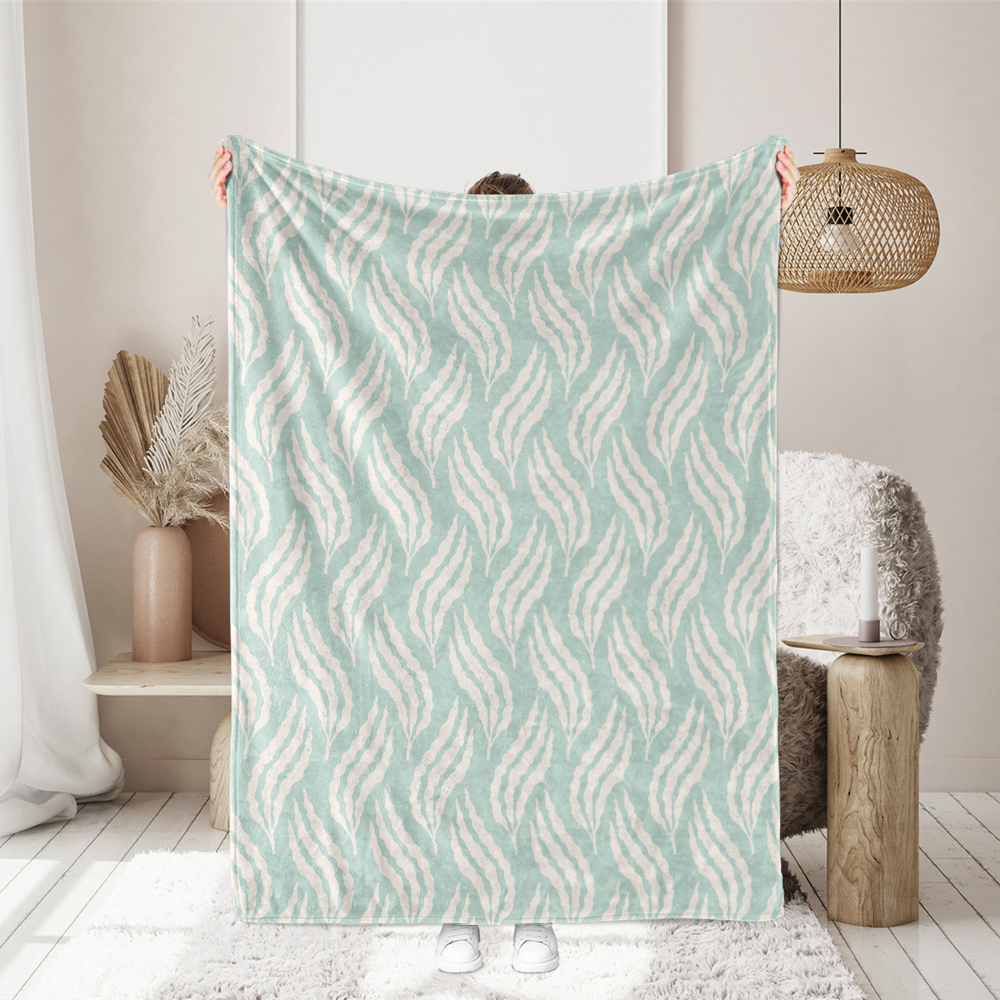 Throw Blanket – Pastel Blue Underwater Seaweed Ocean Pattern