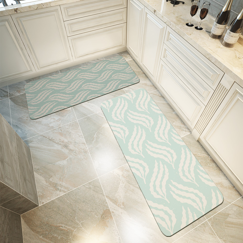 Kitchen Floor Mats – Pastel Blue Underwater Seaweed Ocean Pattern