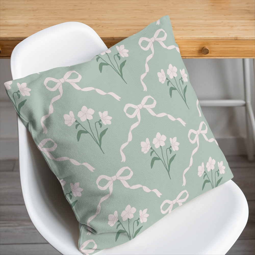 Throw Pillow – Cottage Garden Bow & Floral Pattern
