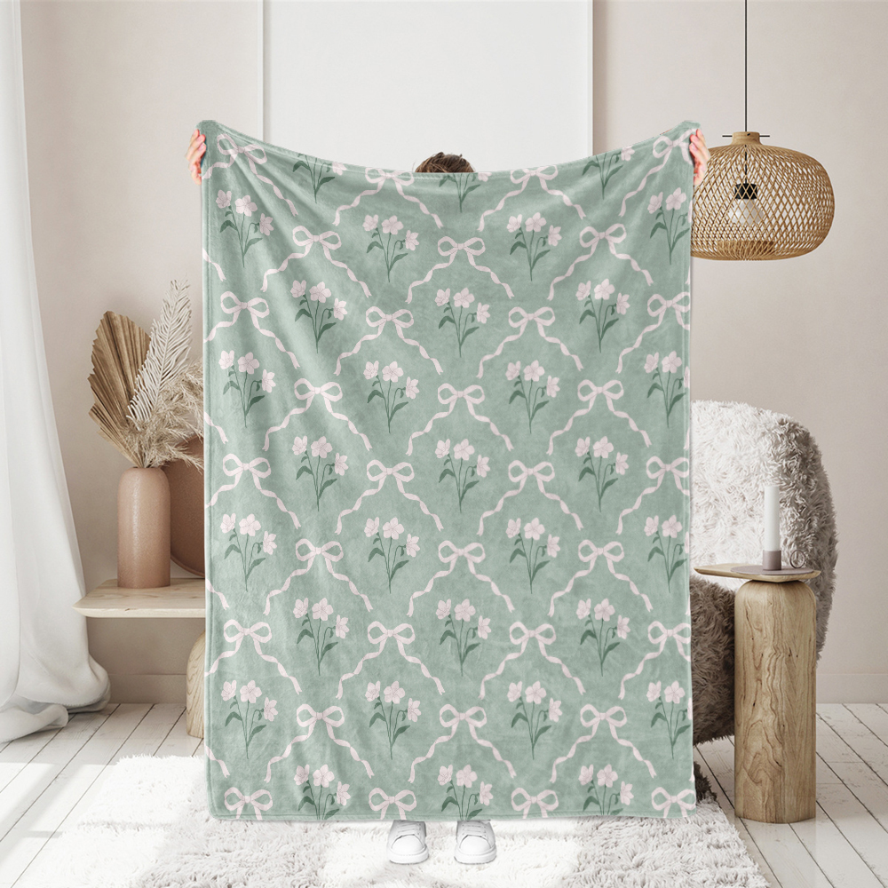 Throw Blanket – Cottage Garden Bow & Floral Pattern
