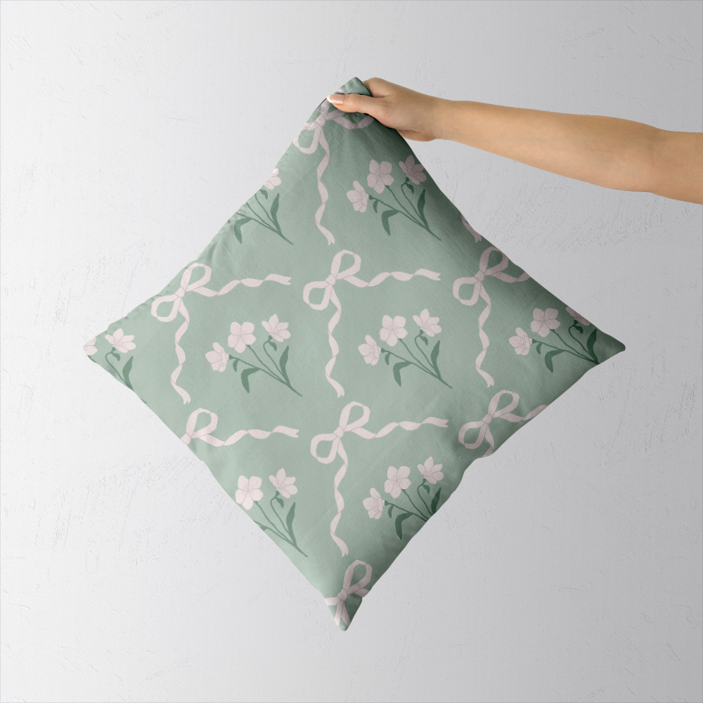 Throw Pillow – Cottage Garden Bow & Floral Pattern