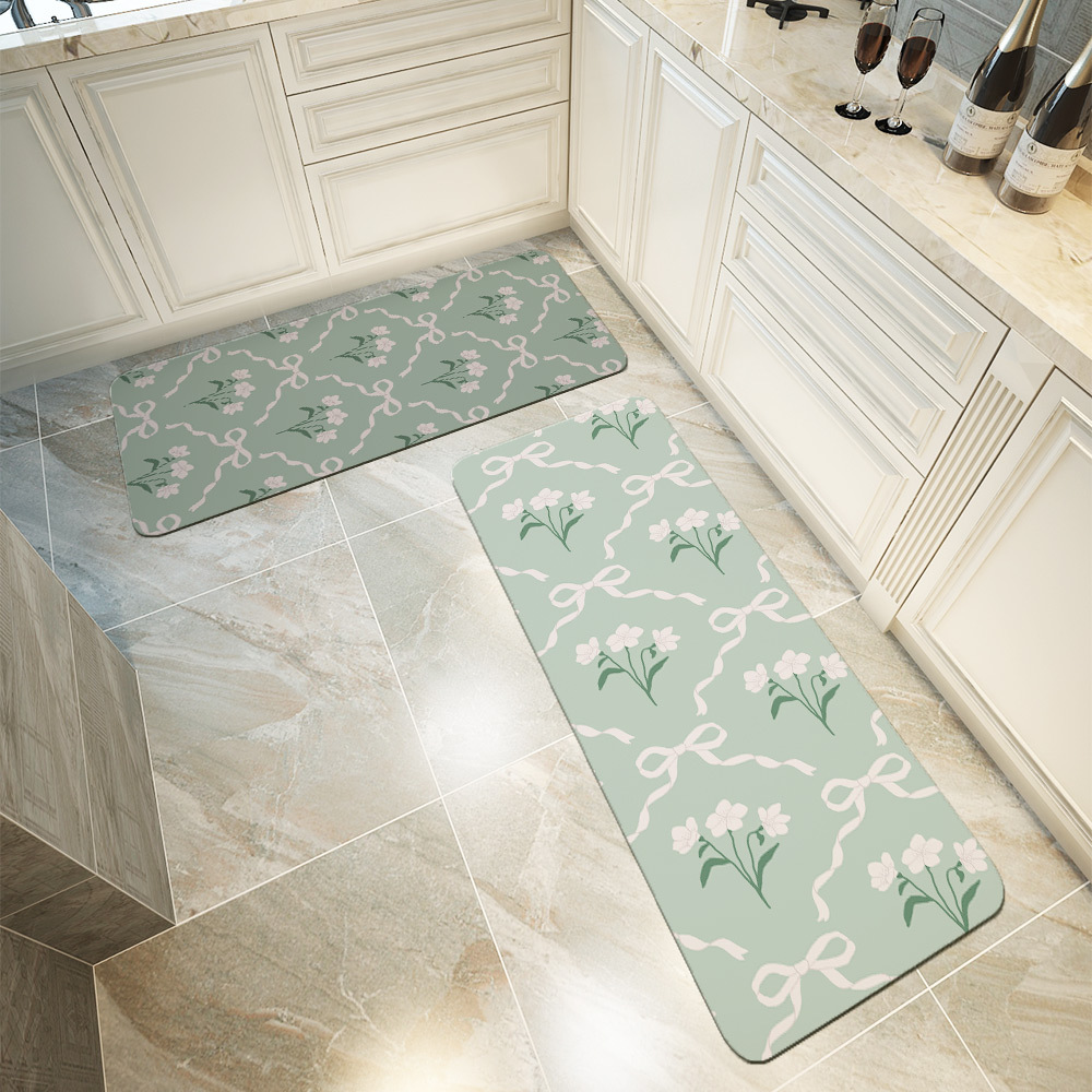 Kitchen Floor Mats – Cottage Garden Bow & Floral Pattern