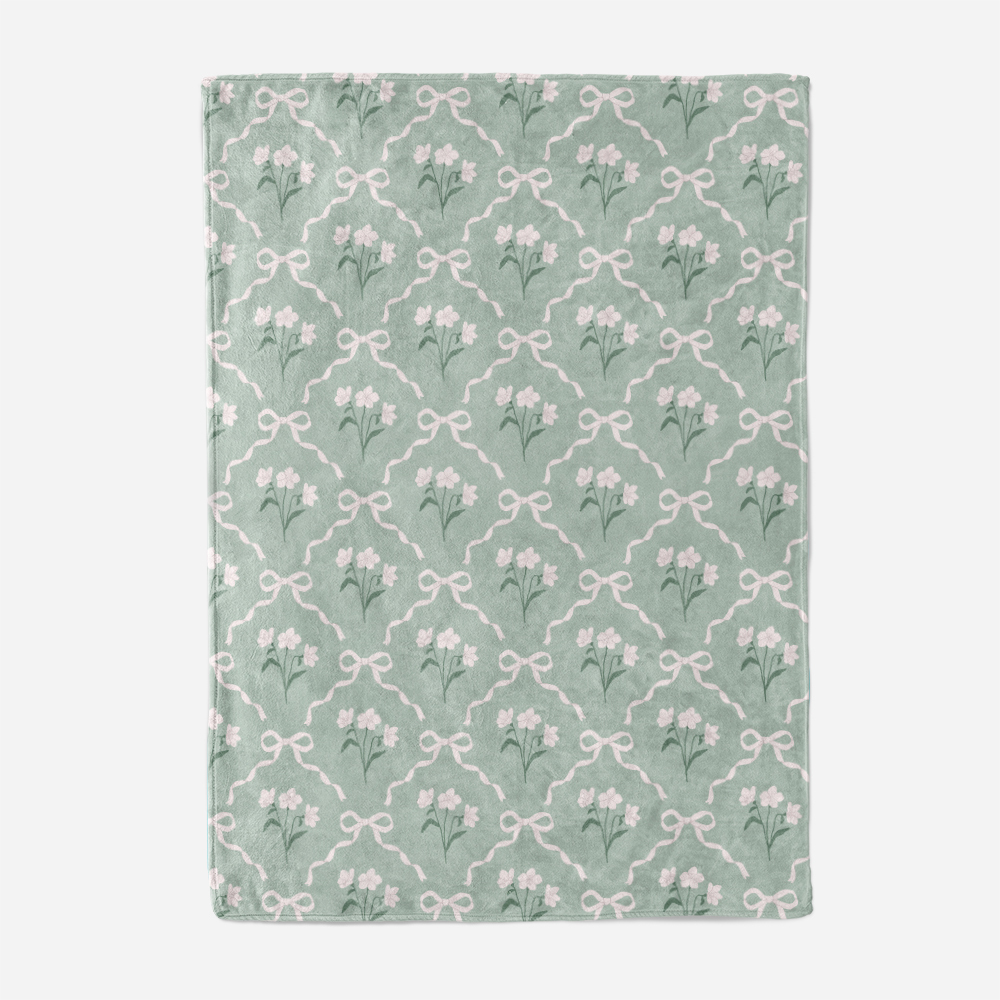 Throw Blanket – Cottage Garden Bow & Floral Pattern