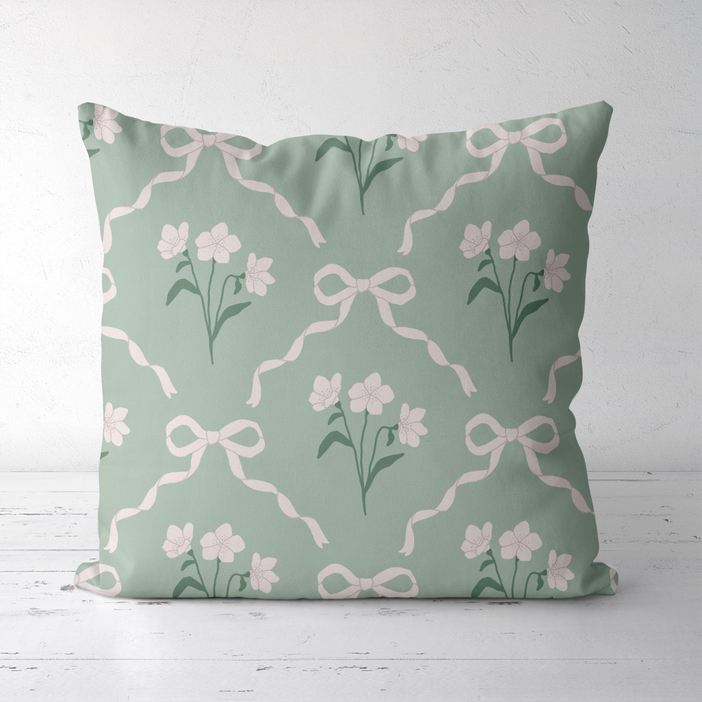 Throw Pillow – Cottage Garden Bow & Floral Pattern
