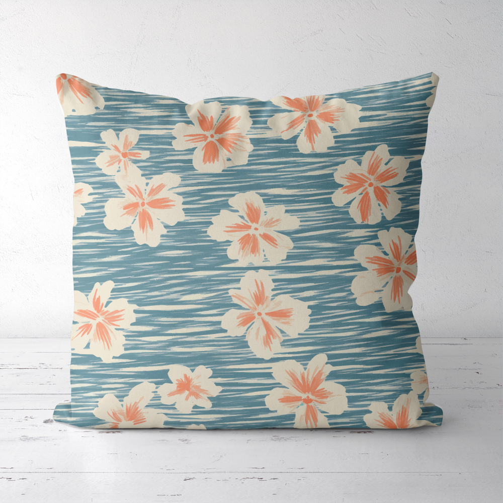 Throw Pillow – Simple Line Peach Blossom on Light Blue BackGround