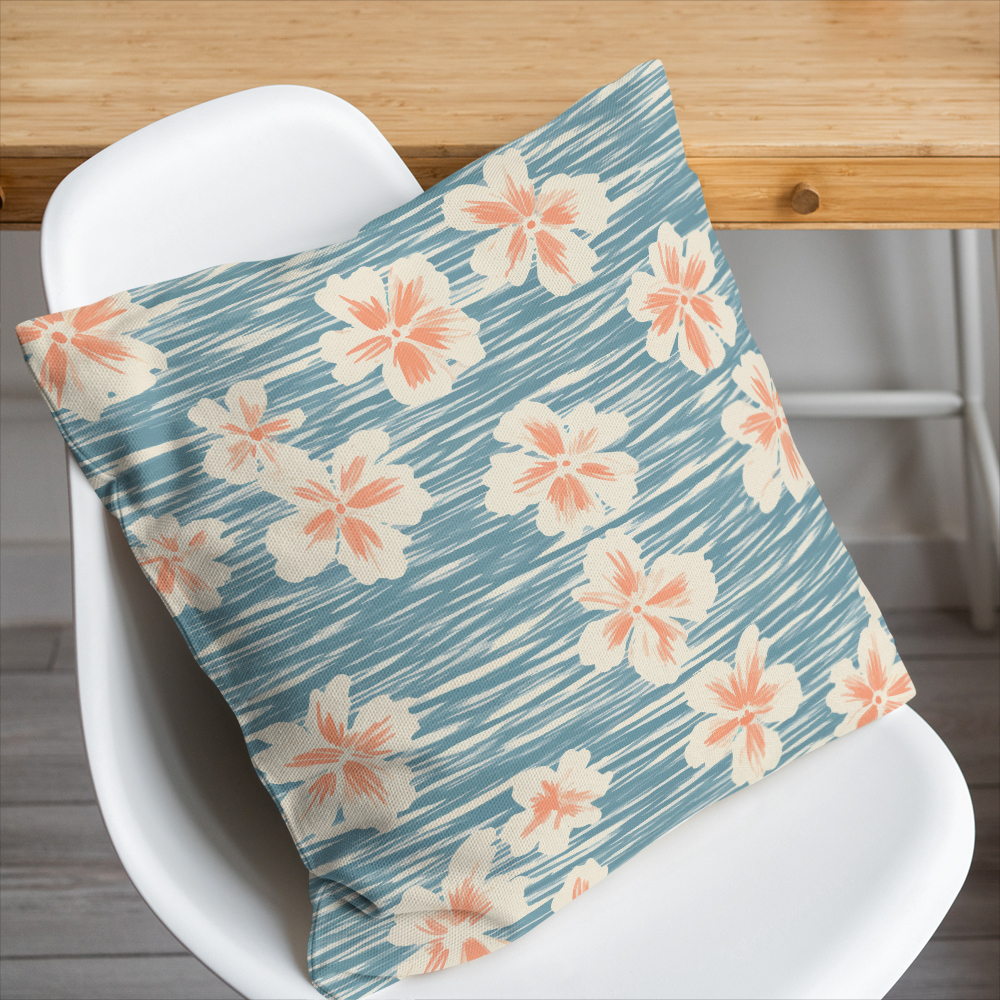 Throw Pillow – Simple Line Peach Blossom on Light Blue BackGround