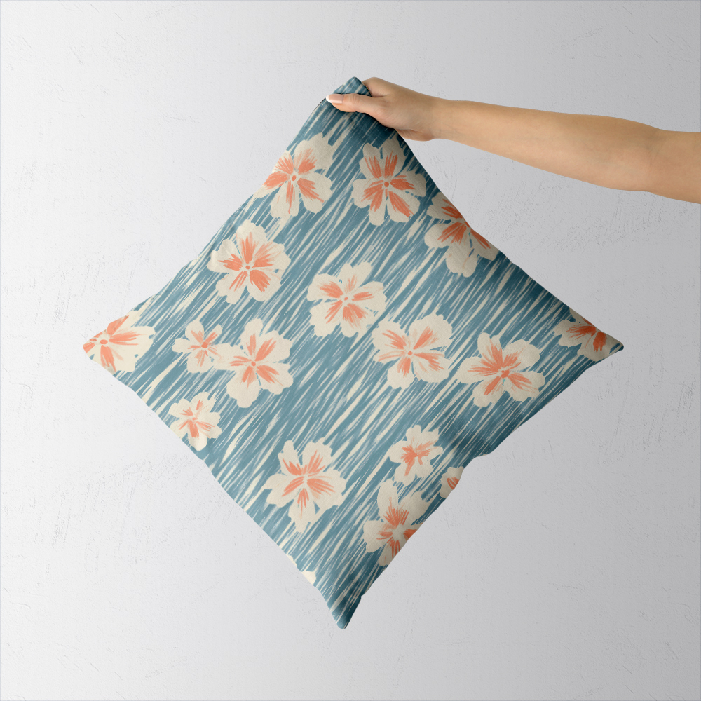 Throw Pillow – Simple Line Peach Blossom on Light Blue BackGround