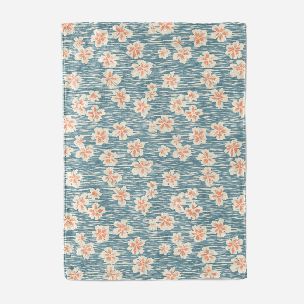 Throw Blanket – Simple Line Peach Blossom on Light Blue BackGround