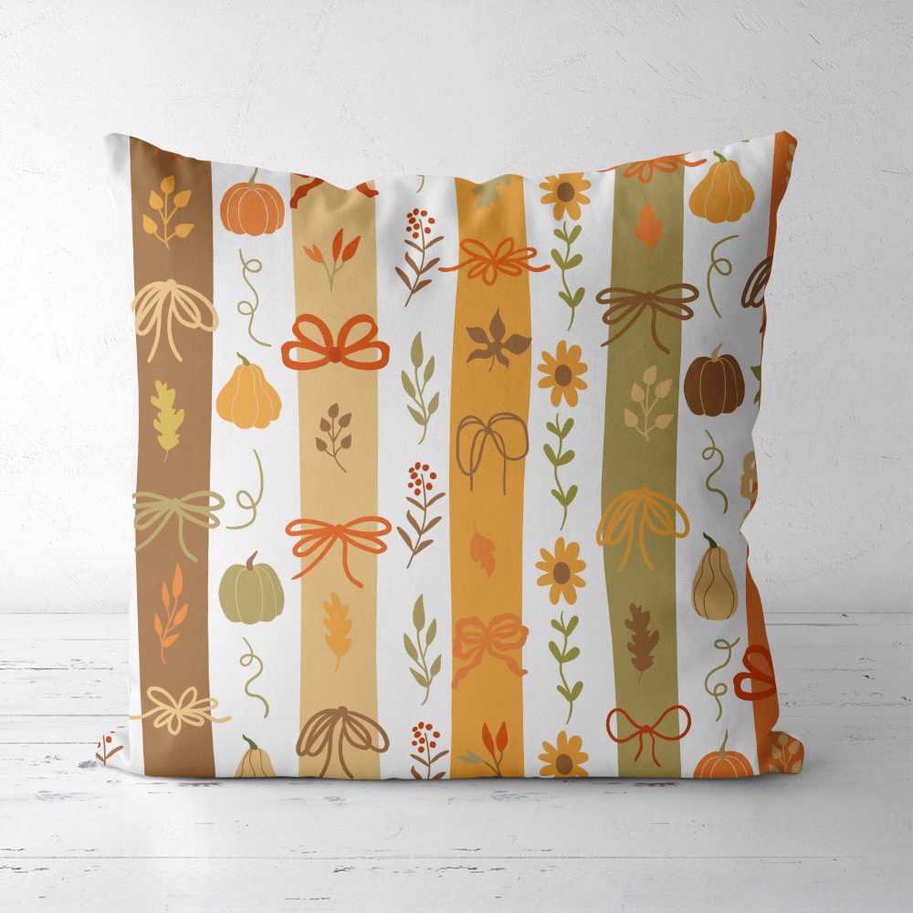 Throw Pillow – Cute Fall Pumpkin & Coquette Bow Print