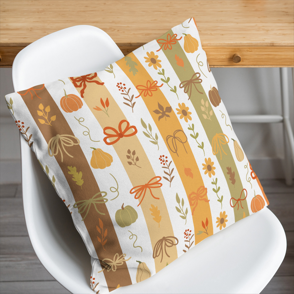 Throw Pillow – Cute Fall Pumpkin & Coquette Bow Print