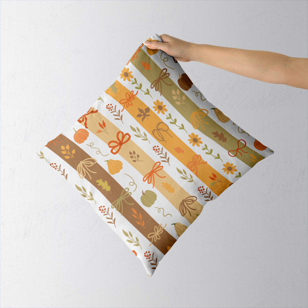 Throw Pillow – Cute Fall Pumpkin & Coquette Bow Print