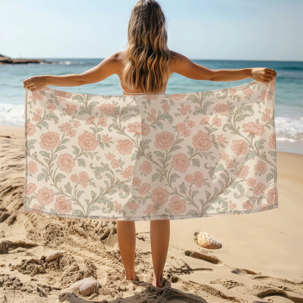 Beach Towel – French Vintage Toile de Jouy Pattern
