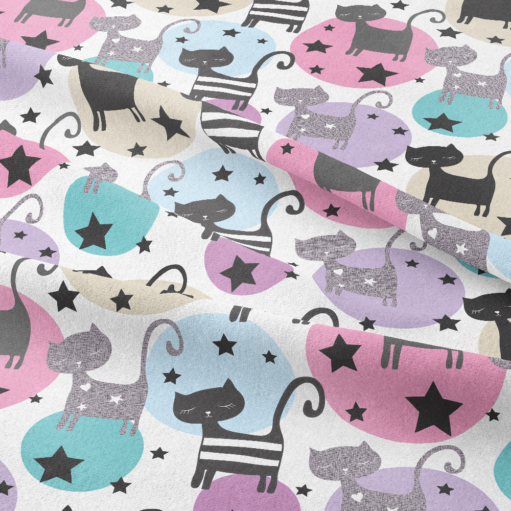 Cats - Circles and Stars Fabric | Custom Print Fabrics | Winter Holiday Designs