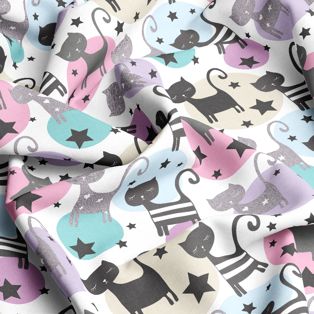 Cats - Circles and Stars Fabric | Custom Print Fabrics | Winter Holiday Designs