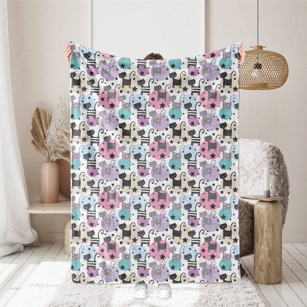 Cats - Circles and Stars Fabric | Custom Print Fabrics | Winter Holiday Designs