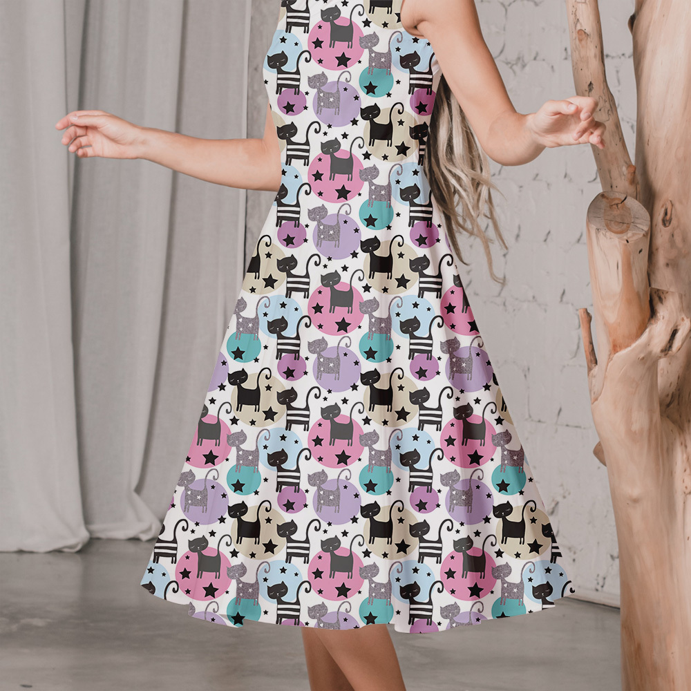 Cats - Circles and Stars Fabric | Custom Print Fabrics | Winter Holiday Designs