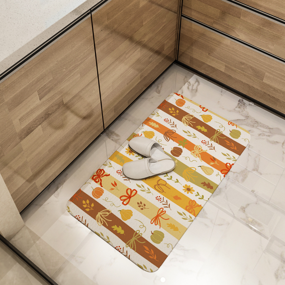 Kitchen Floor Mats – Cute Fall Pumpkin & Coquette Bow Print