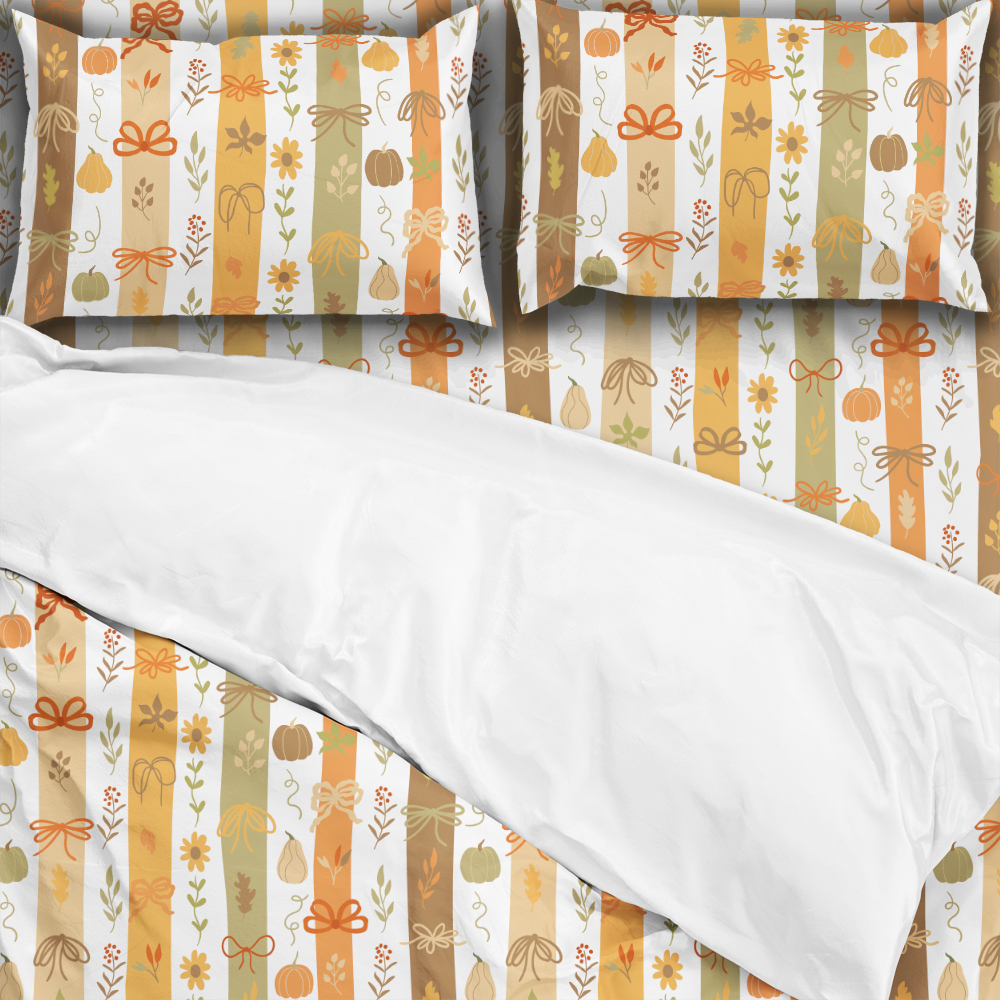 Bedding Set – Cute Fall Pumpkin & Coquette Bow Print
