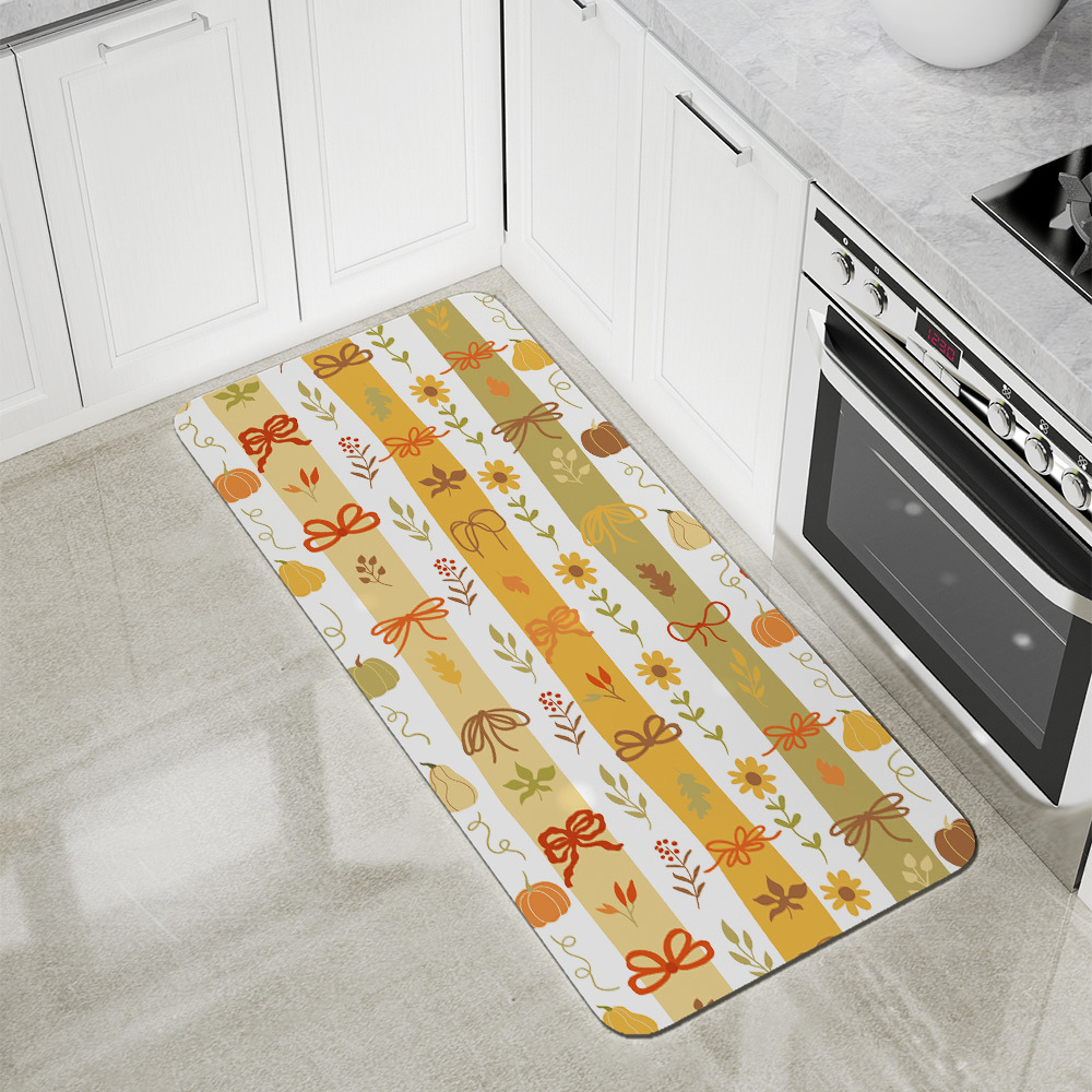 Kitchen Floor Mats – Cute Fall Pumpkin & Coquette Bow Print