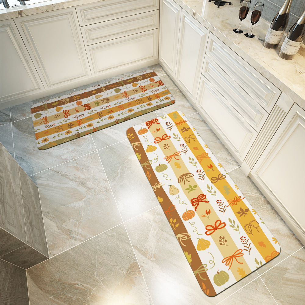 Kitchen Floor Mats – Cute Fall Pumpkin & Coquette Bow Print
