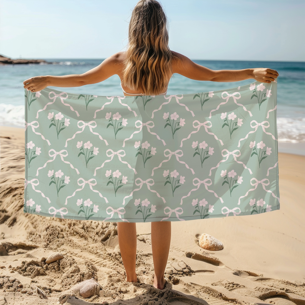 Beach Towel – Cottage Garden Bow & Floral Pattern