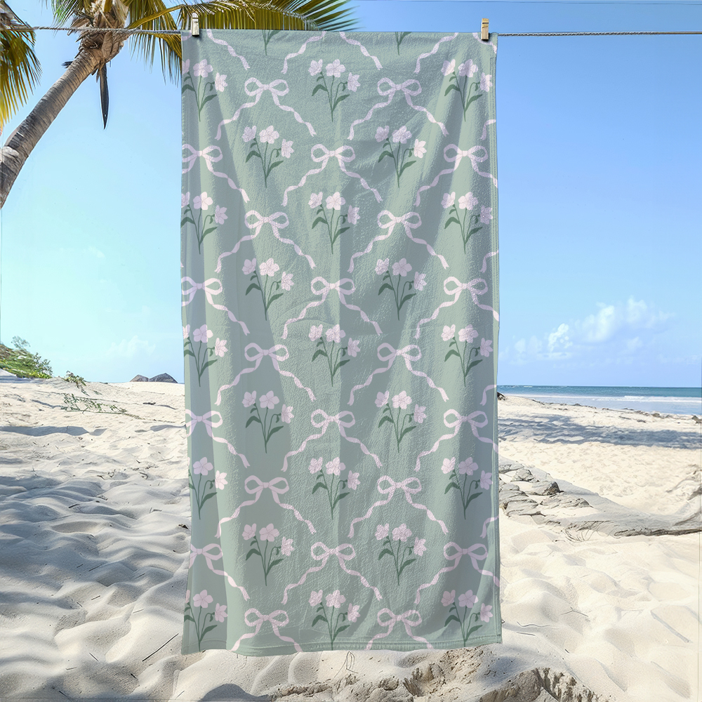Beach Towel – Cottage Garden Bow & Floral Pattern