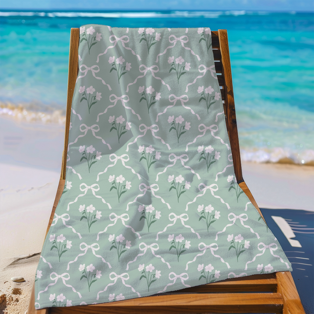 Beach Towel – Cottage Garden Bow & Floral Pattern