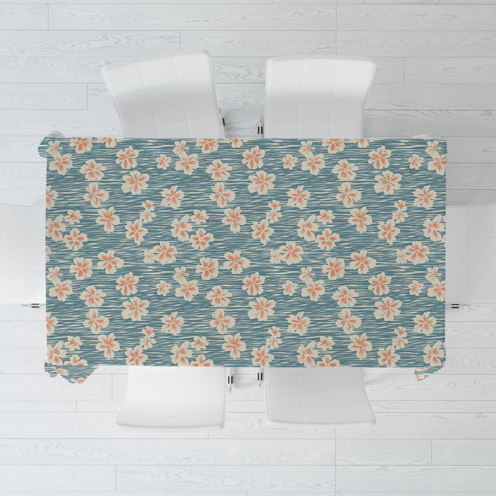 Tablecloth – Simple Line Peach Blossom on Light Blue BackGround