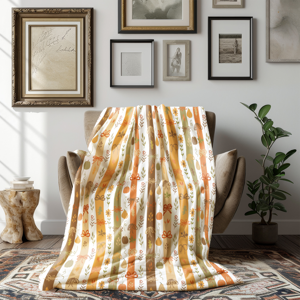 Throw Blanket – Cute Fall Pumpkin & Coquette Bow Print