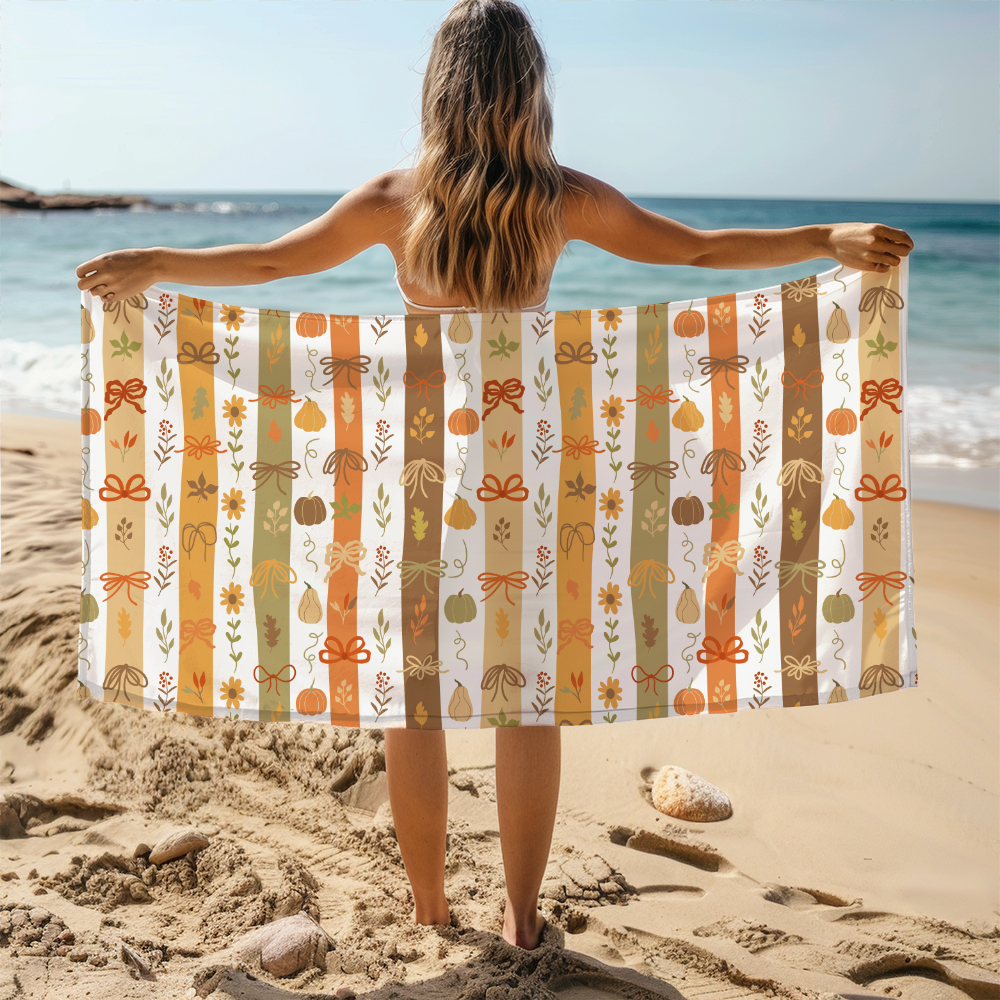 Beach Towel – Cute Fall Pumpkin & Coquette Bow Print
